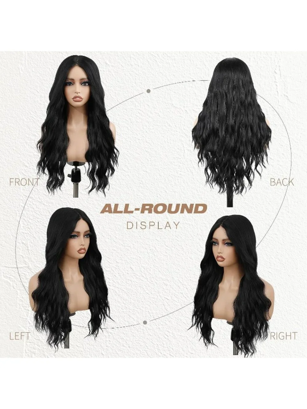 Women's Black 26 Inch Long Synthetic Middle Part Lace Front Wavy Wig